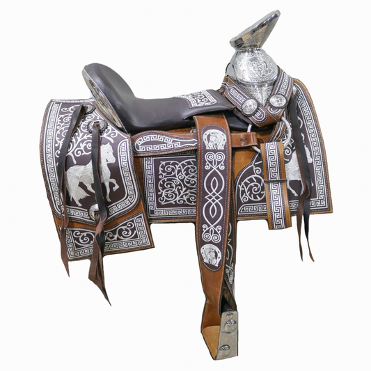 15.5" Montura Bordada Silla Fina Mexican Charro Saddle