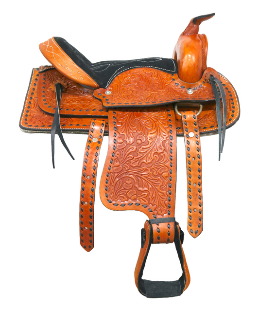 12" Western Tan Buckstitch Laced Leather Pony Kid Saddle
