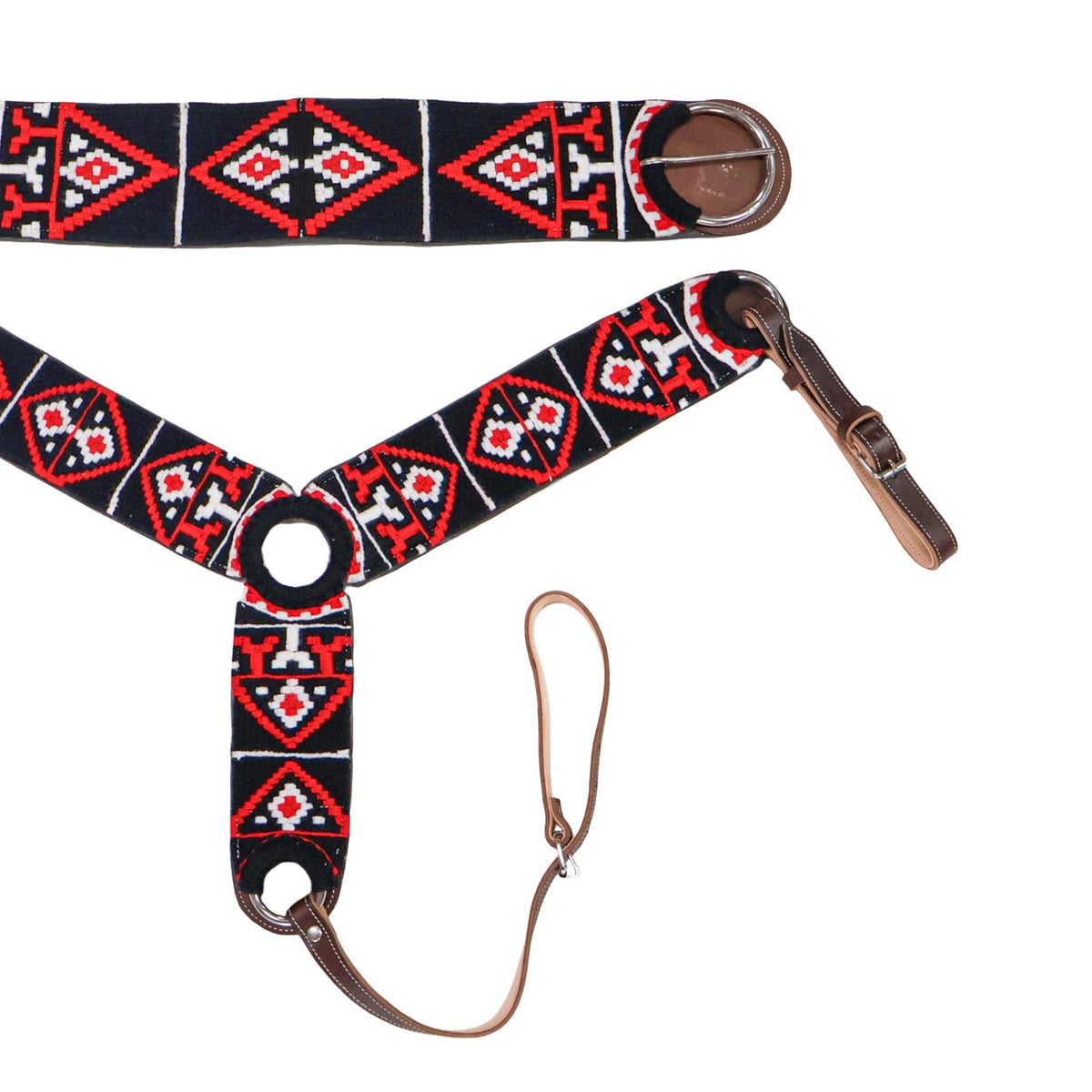 Black Charro Breast Collar Set Stainless Steel & Neoprene Cinch - M-Royal Saddles - Charro Breastcollar/Pechera
