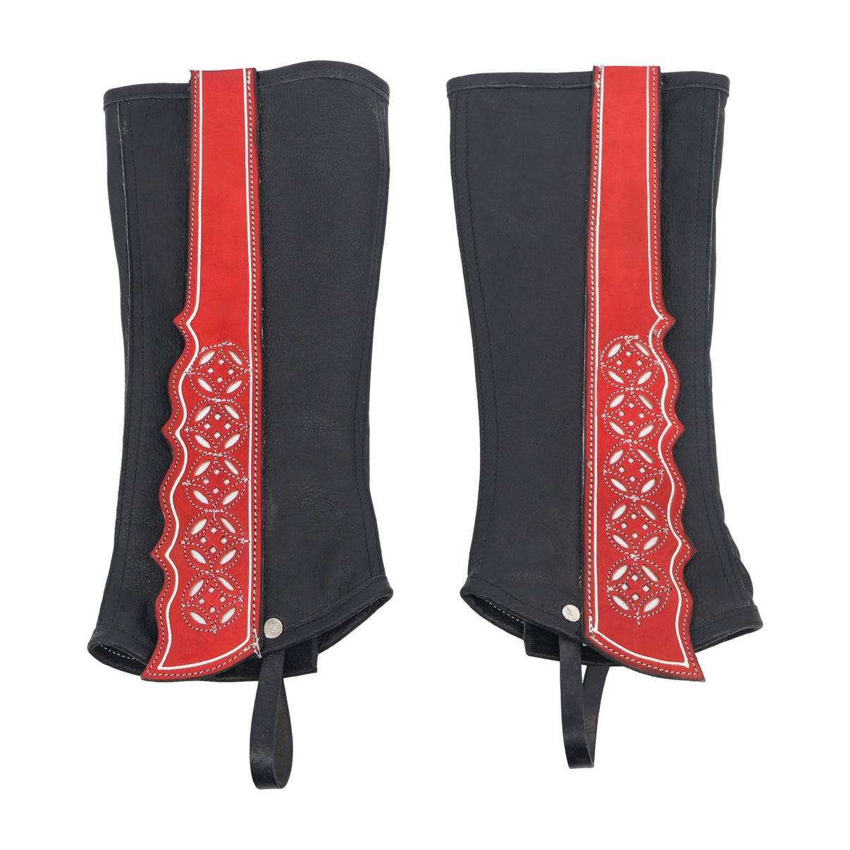 Black Leather Resacadas Charro Polainas Half Chaps - M-Royal Saddles - Charro Polainas/Chaps