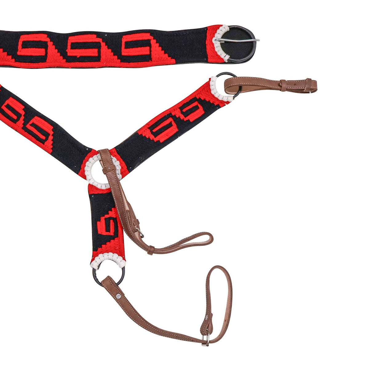 Black/Red Charro Pechera 34.5" Cincho Greca Montura Charra - M - Royal Saddles - Charro Breastcollar/Pechera