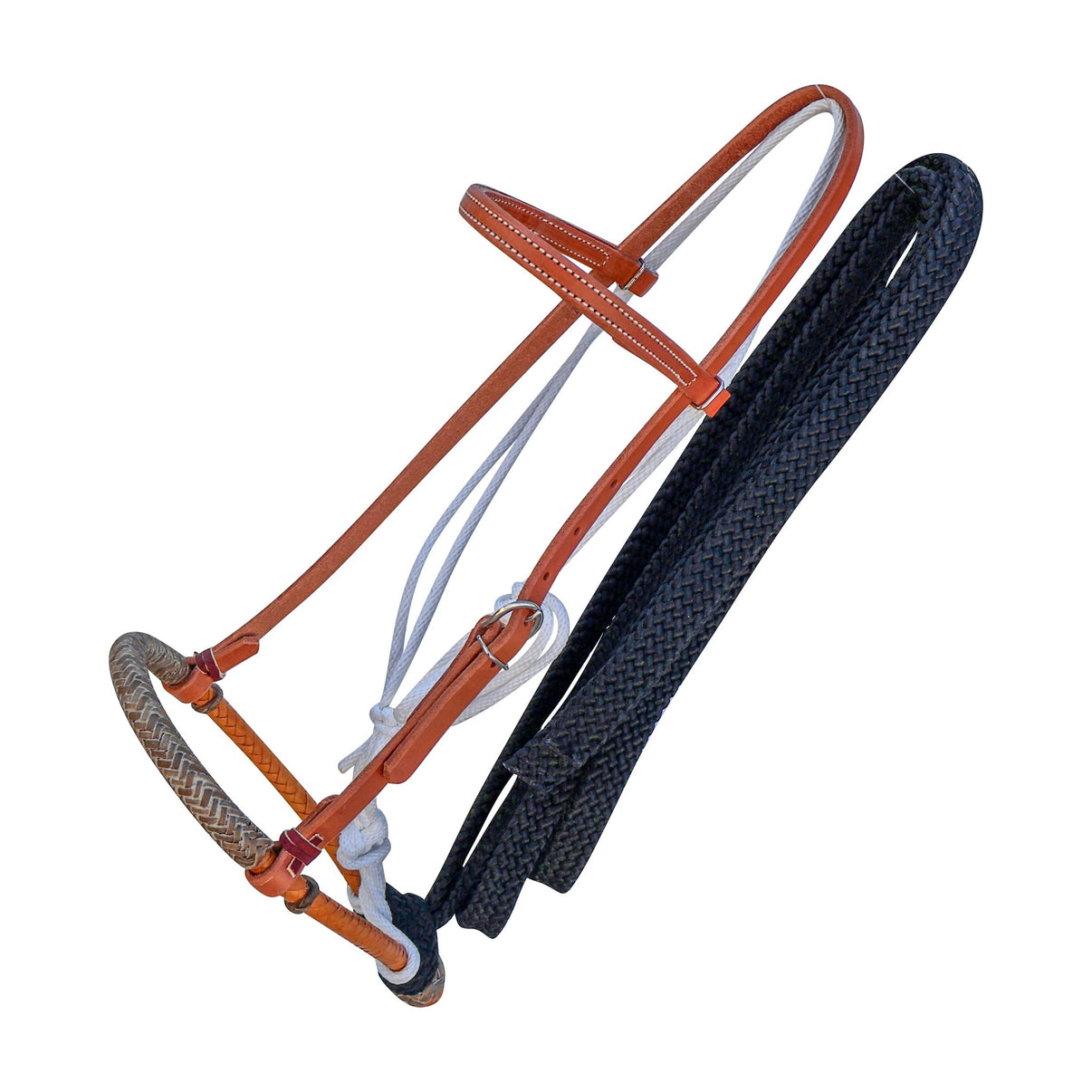Breaking Hackamore Nylon Black Reins Pencil Bosal Training USA Made - M - Royal Saddles - Western Headstall/Bosal