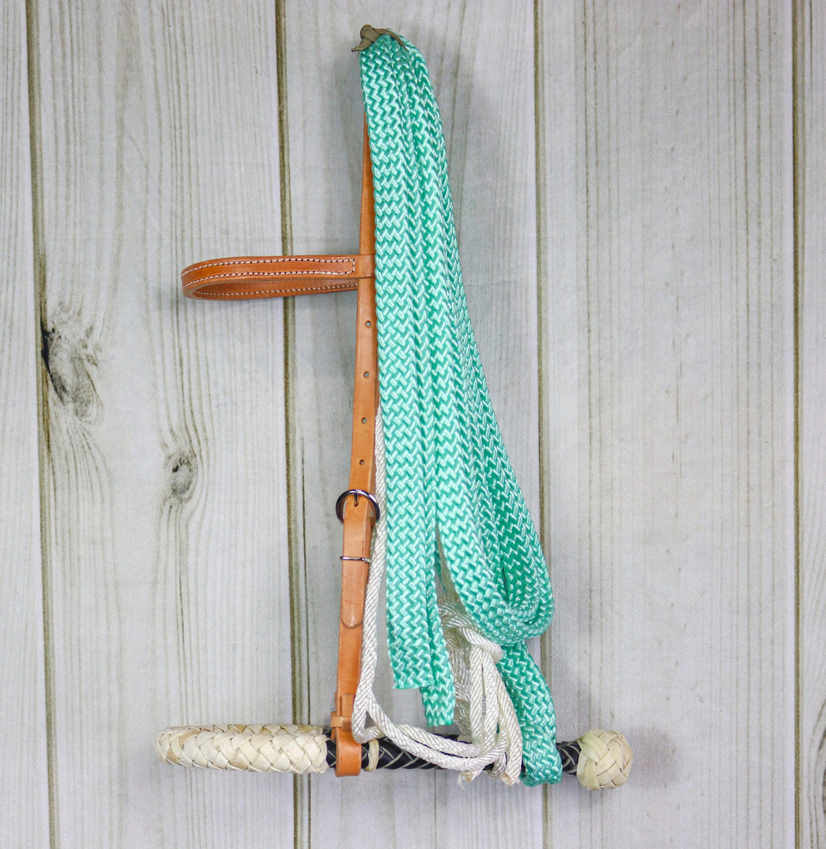 Breaking Hackamore Turquoise Reins Cowboy Braided Bosal - M - Royal Saddles - Western Headstall/Bosal