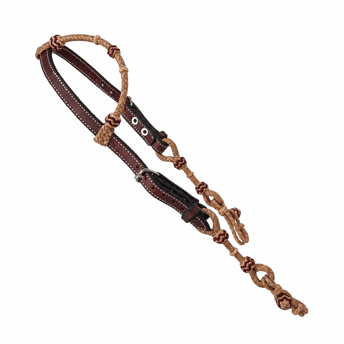 Brown Charro Cabezada Rawhide Leather Cuero Crudo Headstall - M-Royal Saddles - Charro Headstalls/Cabezada