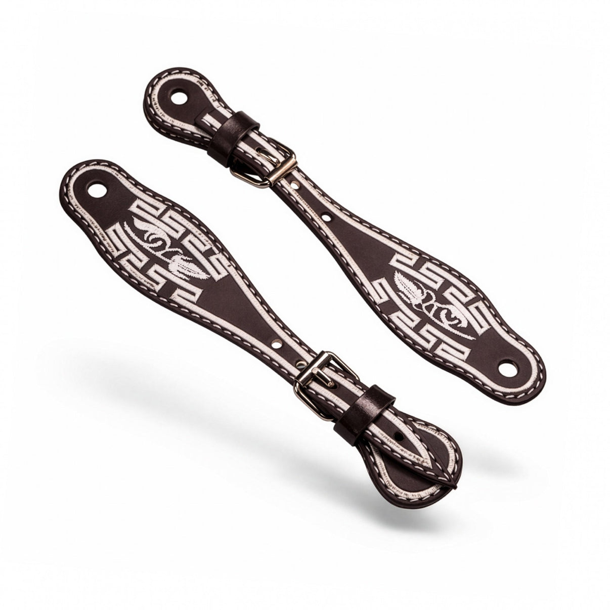 Brown Charro Embroidered Spur Straps (Bordado) | Mexican Leather Espuelas Straps - M - Royal Saddles - Charro Spurs Strap
