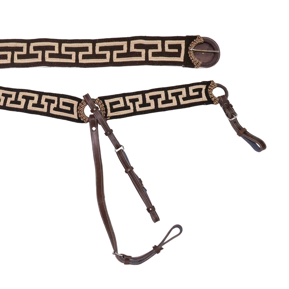 Brown Charro Greca Breastcollar/ 36" Cincho Set Pechera - M-Royal Saddles - Charro Breastcollar/Pechera
