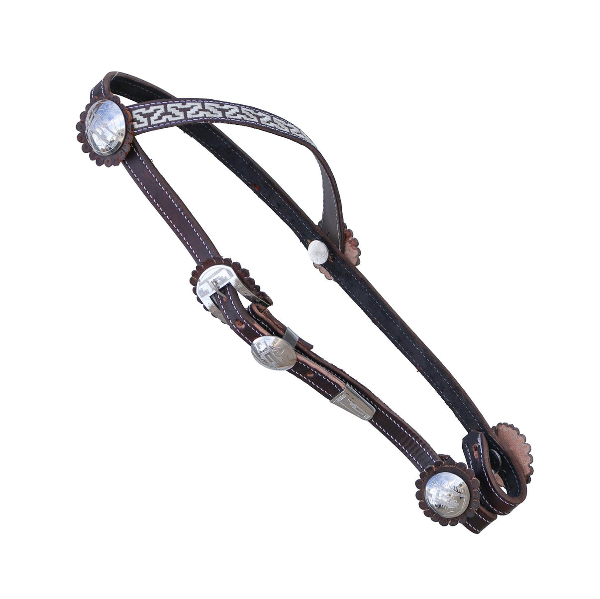 Brown Greca Fina Cabezada Una Oreja Greca Fina Headstall - M - Royal Saddles - Charro Headstalls/Cabezada