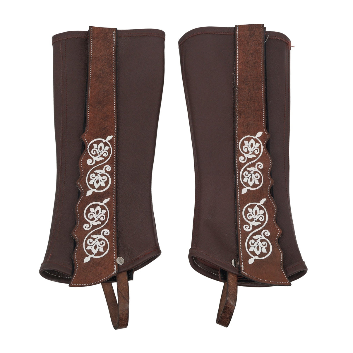 Brown Leather Charro Leggings, Polainas Pintadas for Riding - M-Royal Saddles - Charro Polainas/Chaps