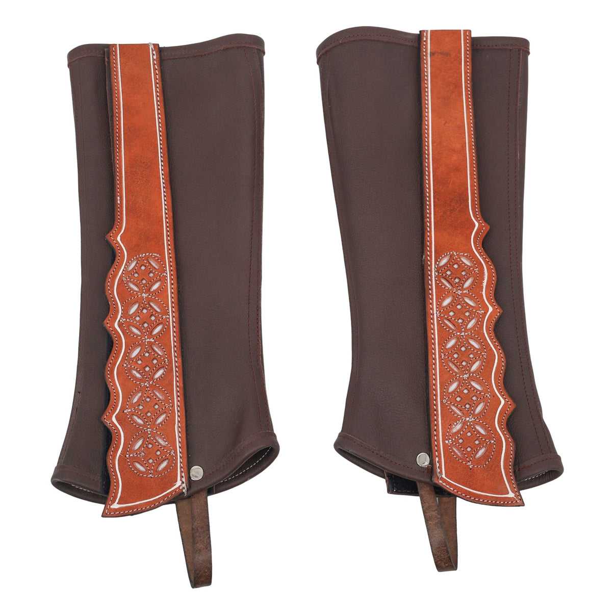 Cafe Resacadas Charro Polainas , Brown Leather Half Chaps - M-Royal Saddles - Charro Polainas/Chaps