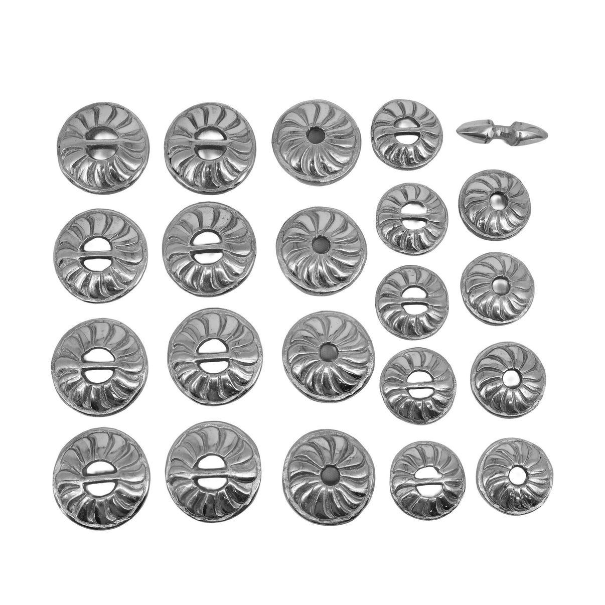 Charro Aluminum Conchos Set of 22 – Replacement Chapetones for Montura Charra - M - Royal Saddles - Charro Saddle Parts