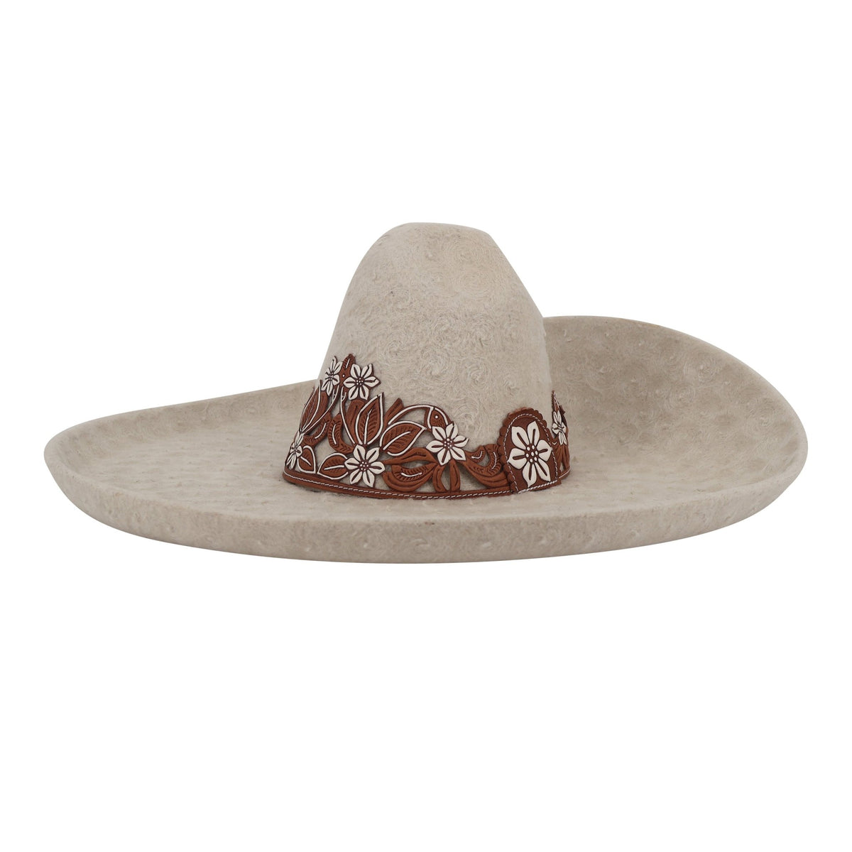 Charro Blanco Stone Sombrero Calado MEX 60 Lana USA 7 1/2" - M-Royal Saddles - Sombreros Charros