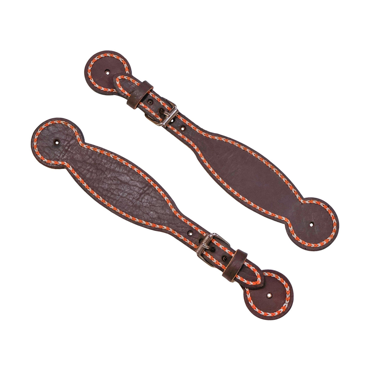 Charro Brown Orange Cosido Spur Straps Correones - M - Royal Saddles - Charro Spurs Strap