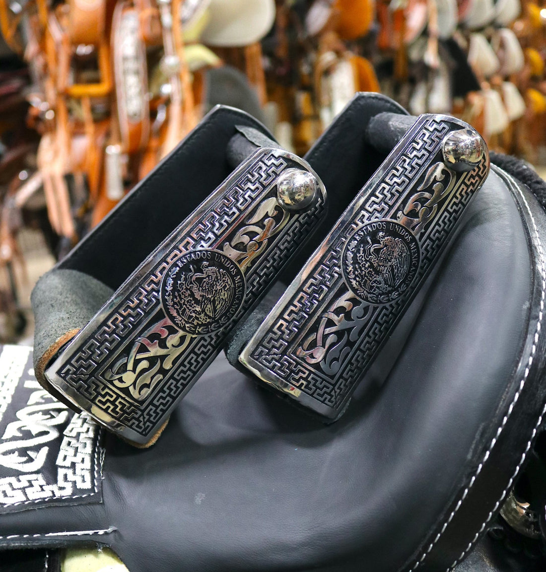 Charro Black Stirrups Floral Estribos Acero main image 1