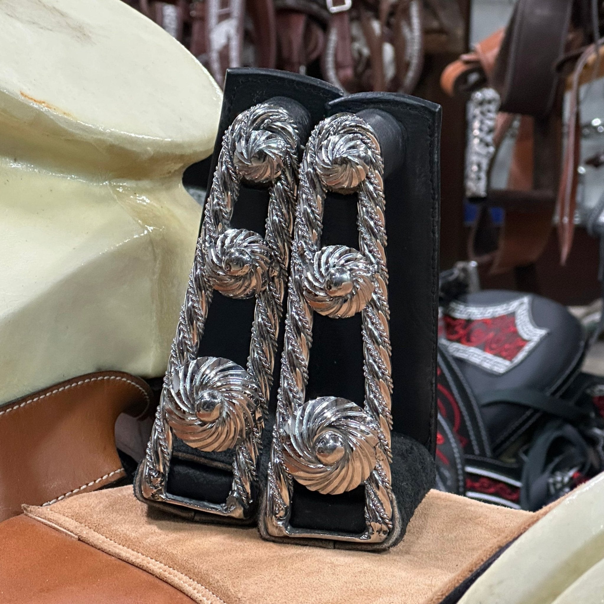 Charro Leather Stirrups Estribos Charros Stainless Steel