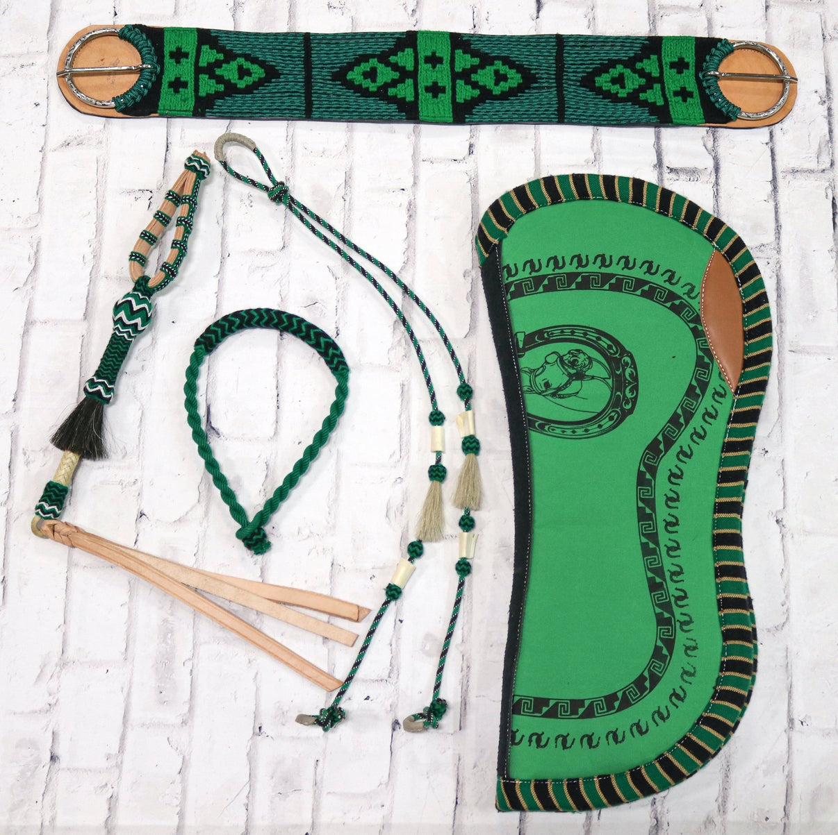 Charro Green Horse Tack Bundle - M - Royal Saddles - Charro Tack Sets