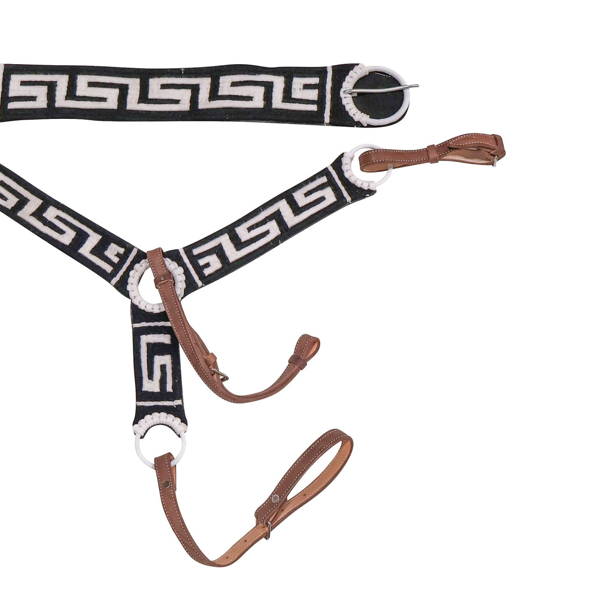 Charro Horse Black Breastcollar/ 33" Cincho Set Fino Blanco - M - Royal Saddles - Charro Breastcollar/Pechera