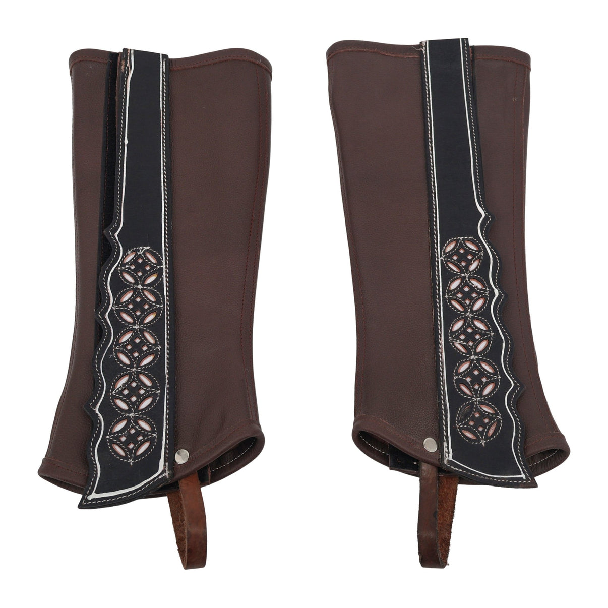 Charro Polainas Resacadas, Brown Leather Half Chaps for Riding - M-Royal Saddles - Charro Polainas/Chaps