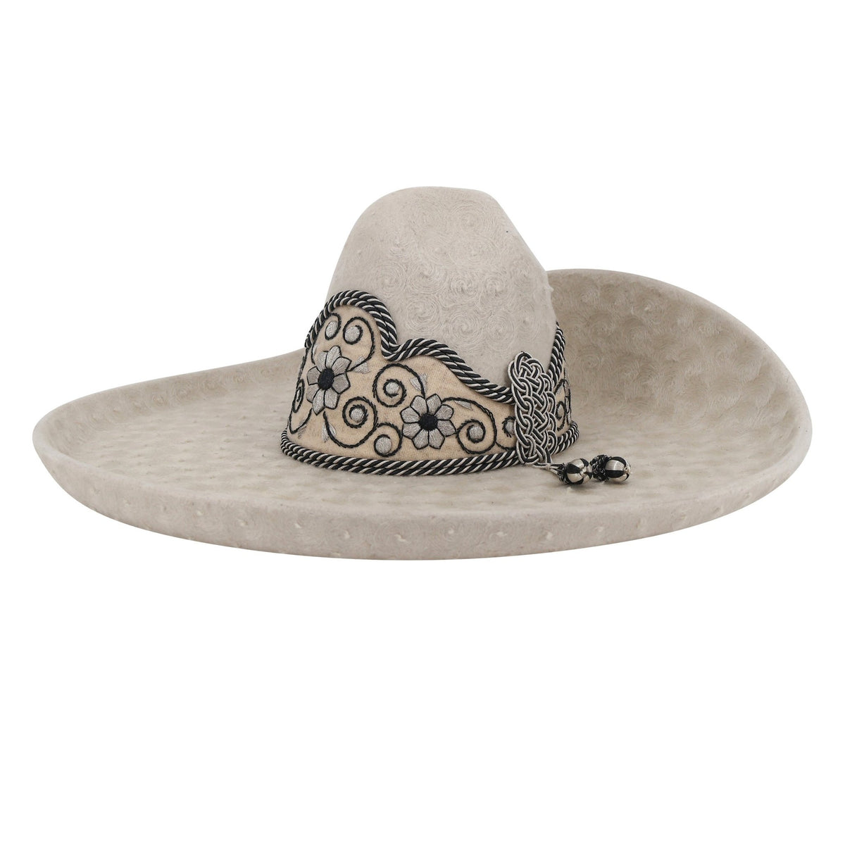 Charro Sombrero White Bone Lana Bordada MEX 55 USA 6 7/8 - M-Royal Saddles - Sombreros Charros