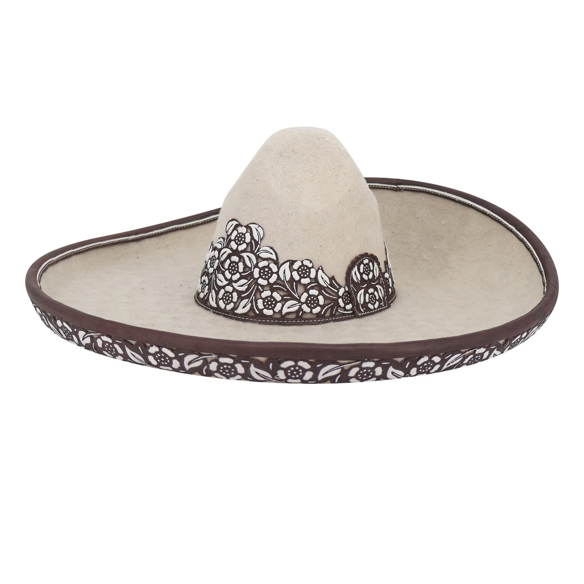 Charro Stone Brown Sombrero Calado Ribete Pirograbado MEX 57 USA 7 1/8" - M-Royal Saddles - Sombreros Charros