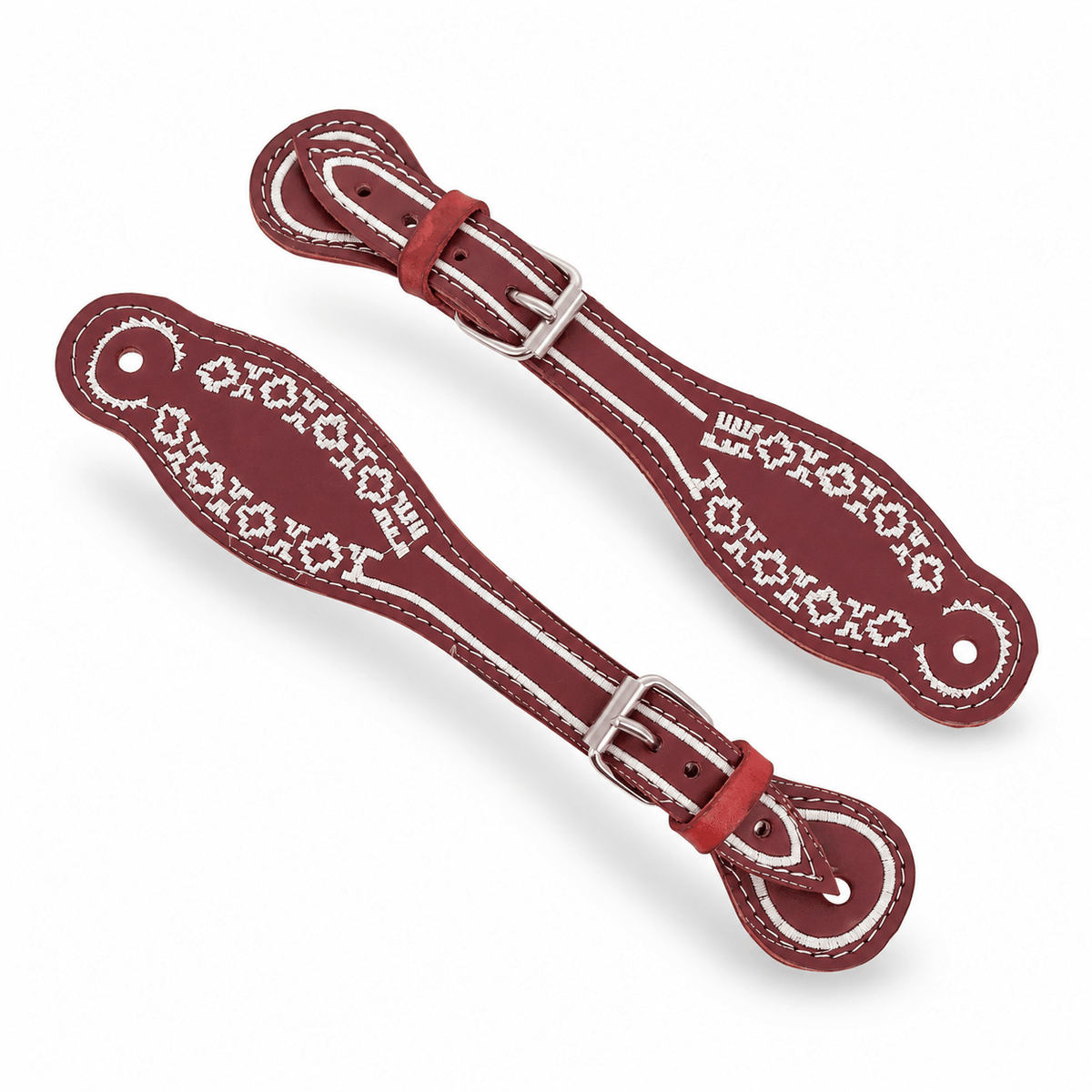 Charro Vino Aztec Correones Espuelas Embroidered Spur Straps Bordado - M-Royal Saddles - Charro Spurs Strap