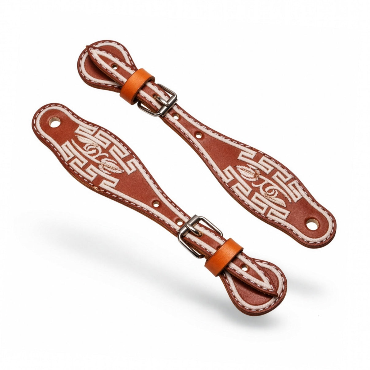 Chedron Charro Bordado Espuelas Correones | Embroidered Leather Spur Straps - M - Royal Saddles - Charro Spurs Strap