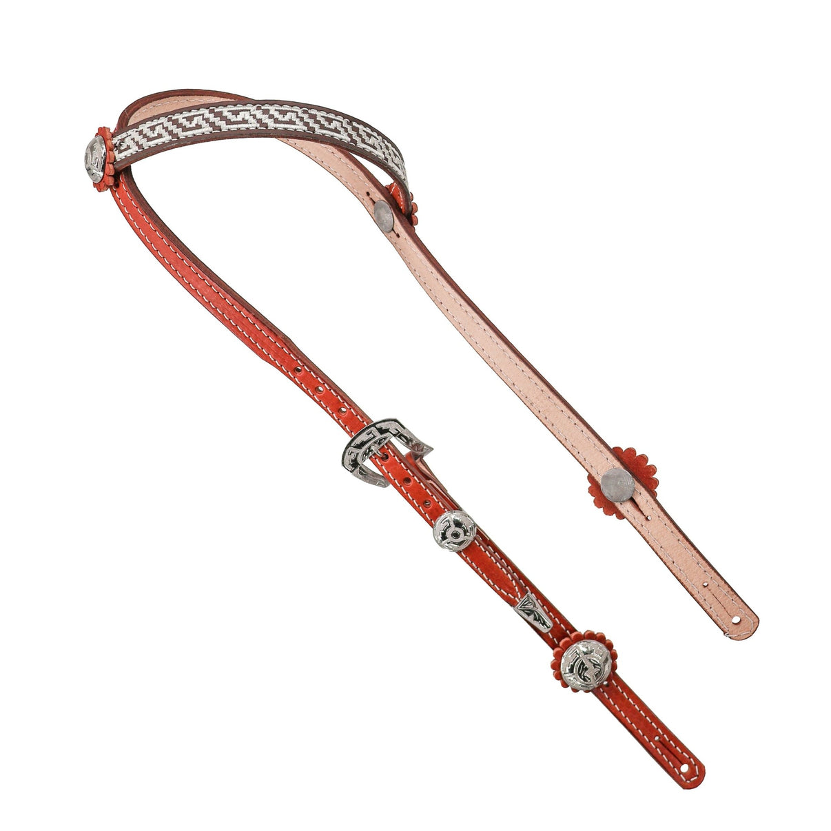 Chedron Two-Tone Greca Fina Stainless Steel Cabezada Headstall - M-Royal Saddles - Charro Headstalls/Cabezada