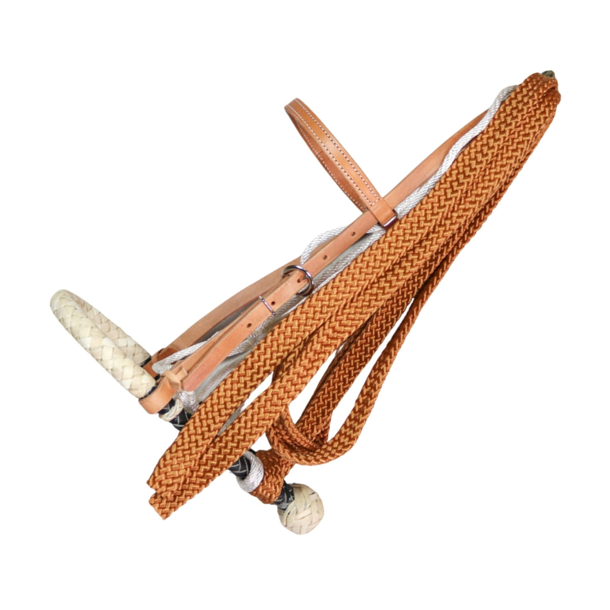 Cowboy Braided Bosal Breaking Hackamore Brown Reins - M - Royal Saddles - Western Headstall/Bosal