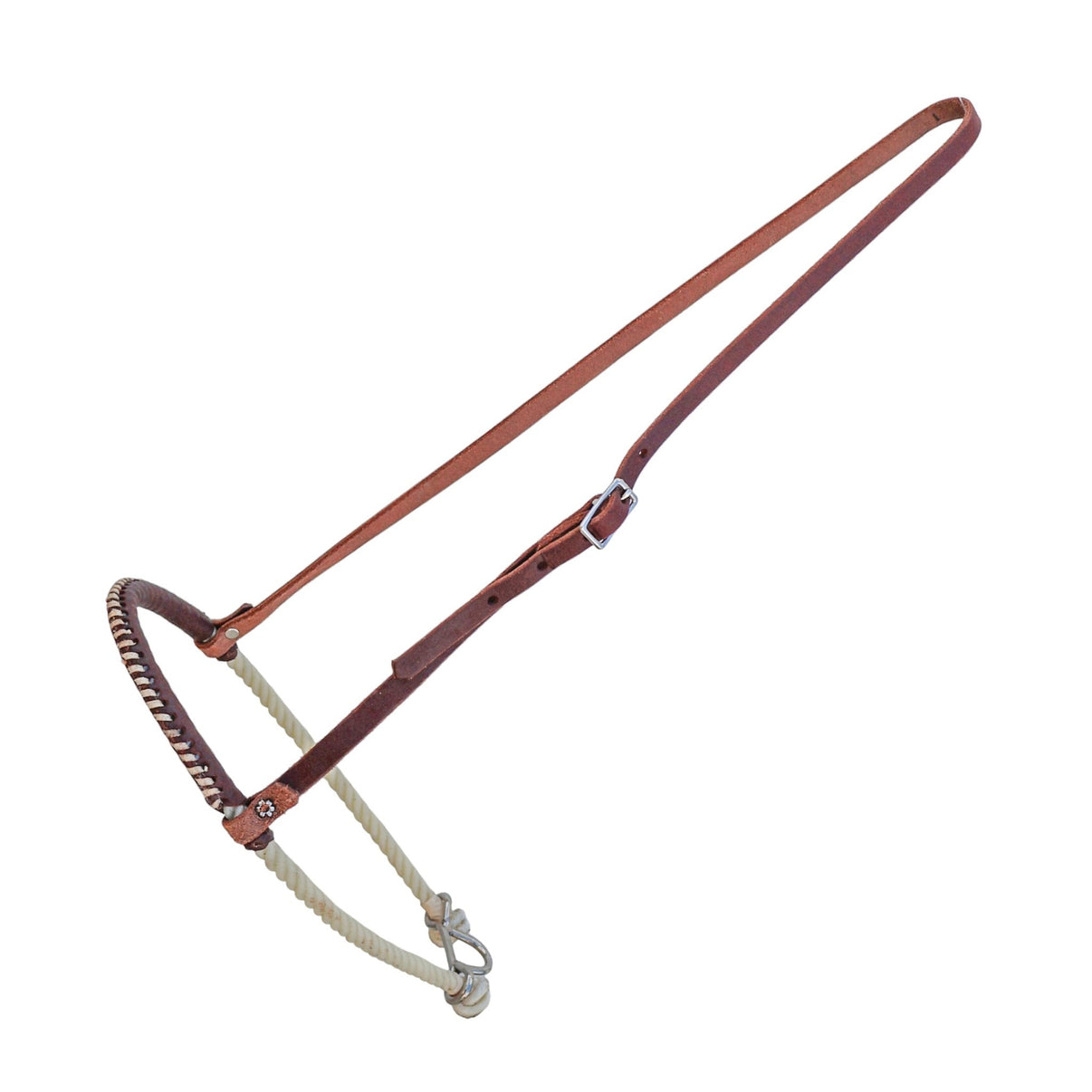 Dark Brown Leather Rawhide Laced Covered Rope Noseband - M - Royal Saddles - Western Headstall/Bosal