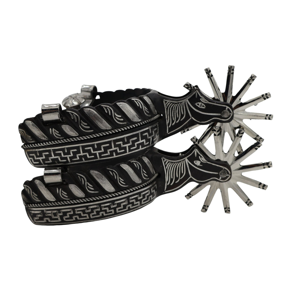 Espuelas Charras Diseno Black Greca Design Spurs - M - Royal Saddles - Charro Spurs/Espuelas