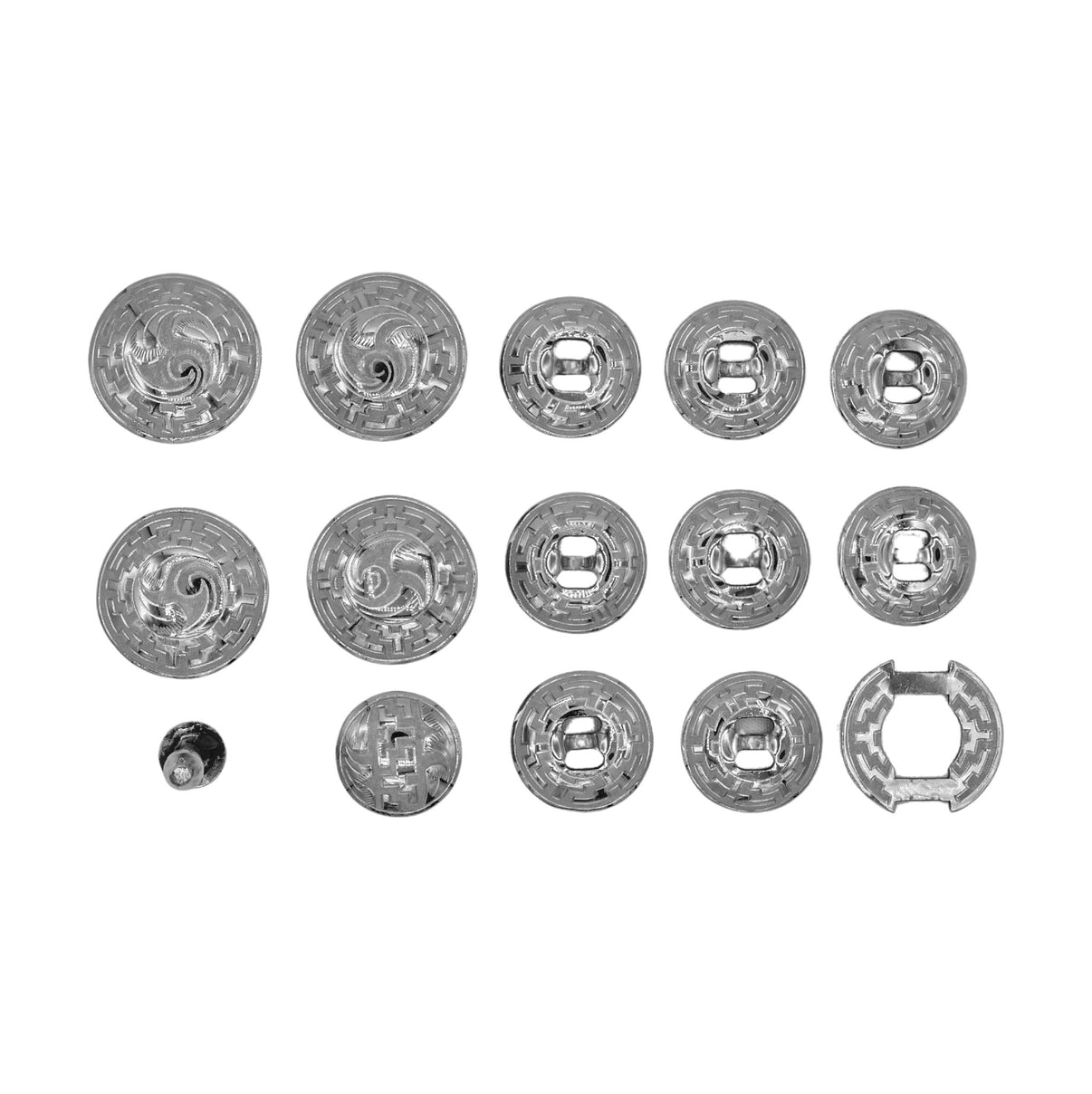 Greca Stainless Steel Juego De Chapetones Acero Monturas Charras - M - Royal Saddles - Charro Saddle Parts