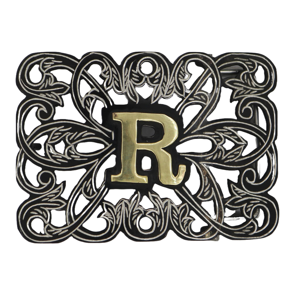 Hebilla Pavonada "R" Negra Charro Buckle - M - Royal Saddles - Belts/Buckles