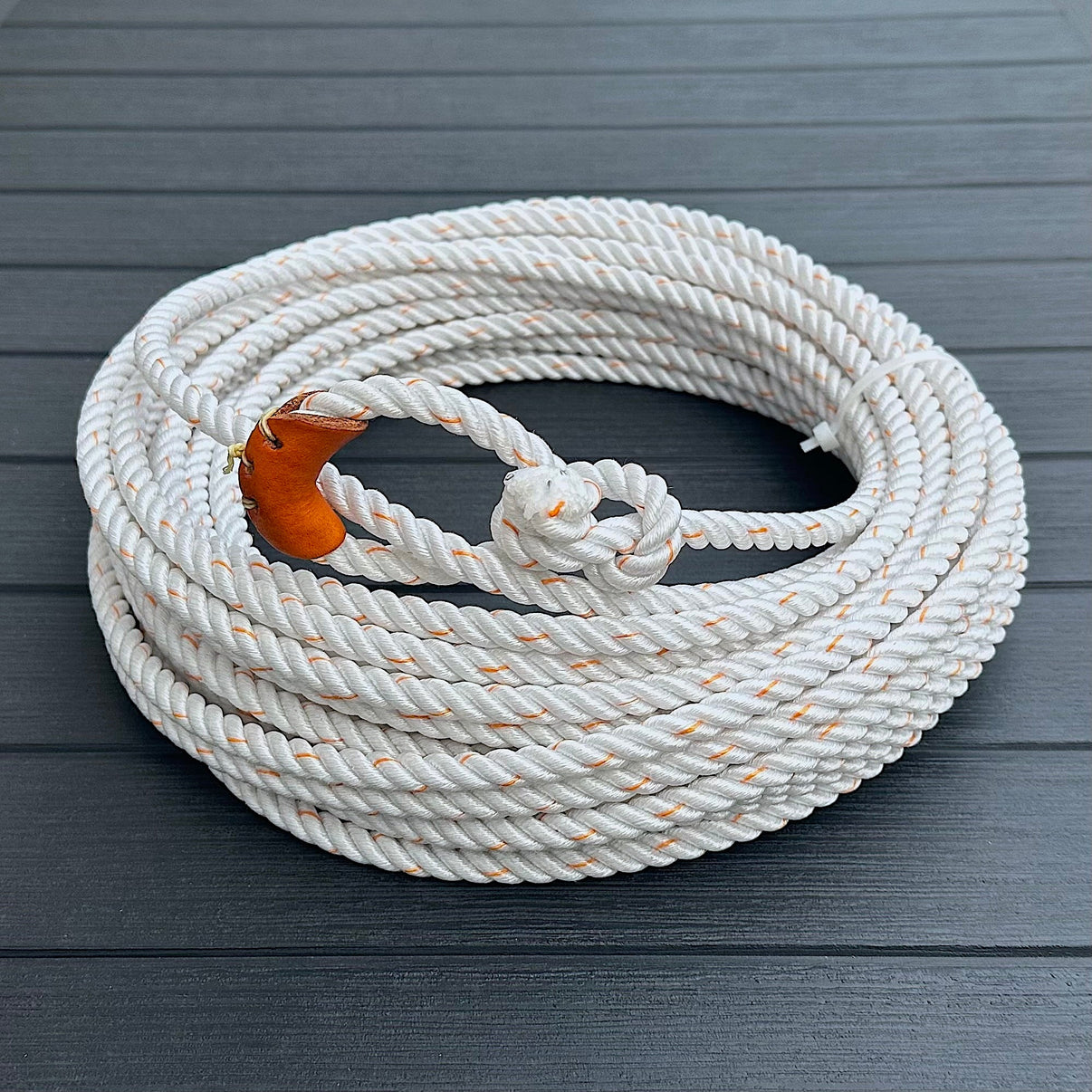 LIMITED - 65Ft Soga White Orange Plomo Lead 10.25mm Core Lariat - M - Royal Saddles - Ropes/Sogas