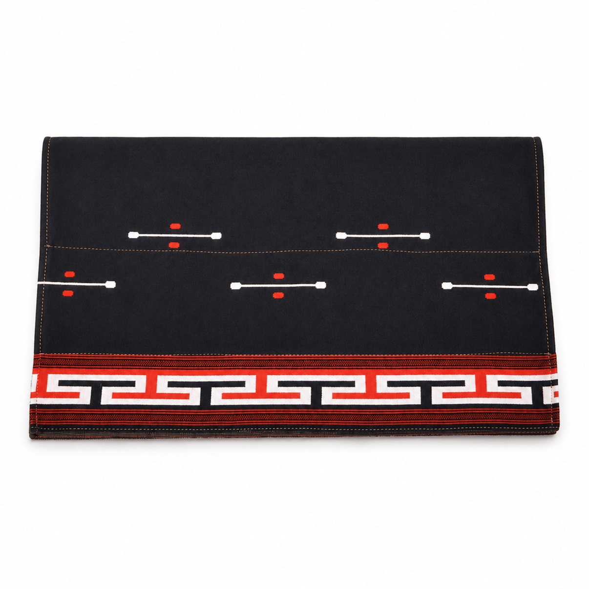 Mexican Greca Mantilla Black Orange Charro Saddle Blanket - M-Royal Saddles - Charro Pads/Caronas