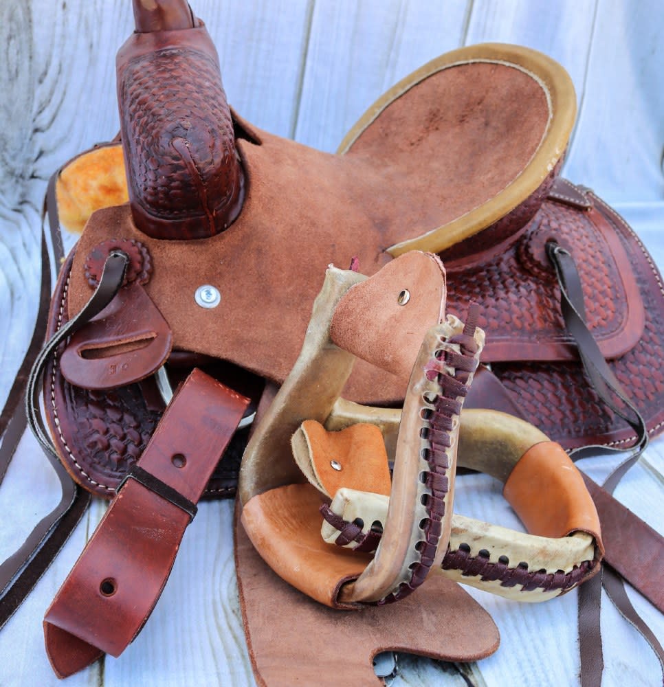 Kids Pony Western Rawhide Leather Stirrups