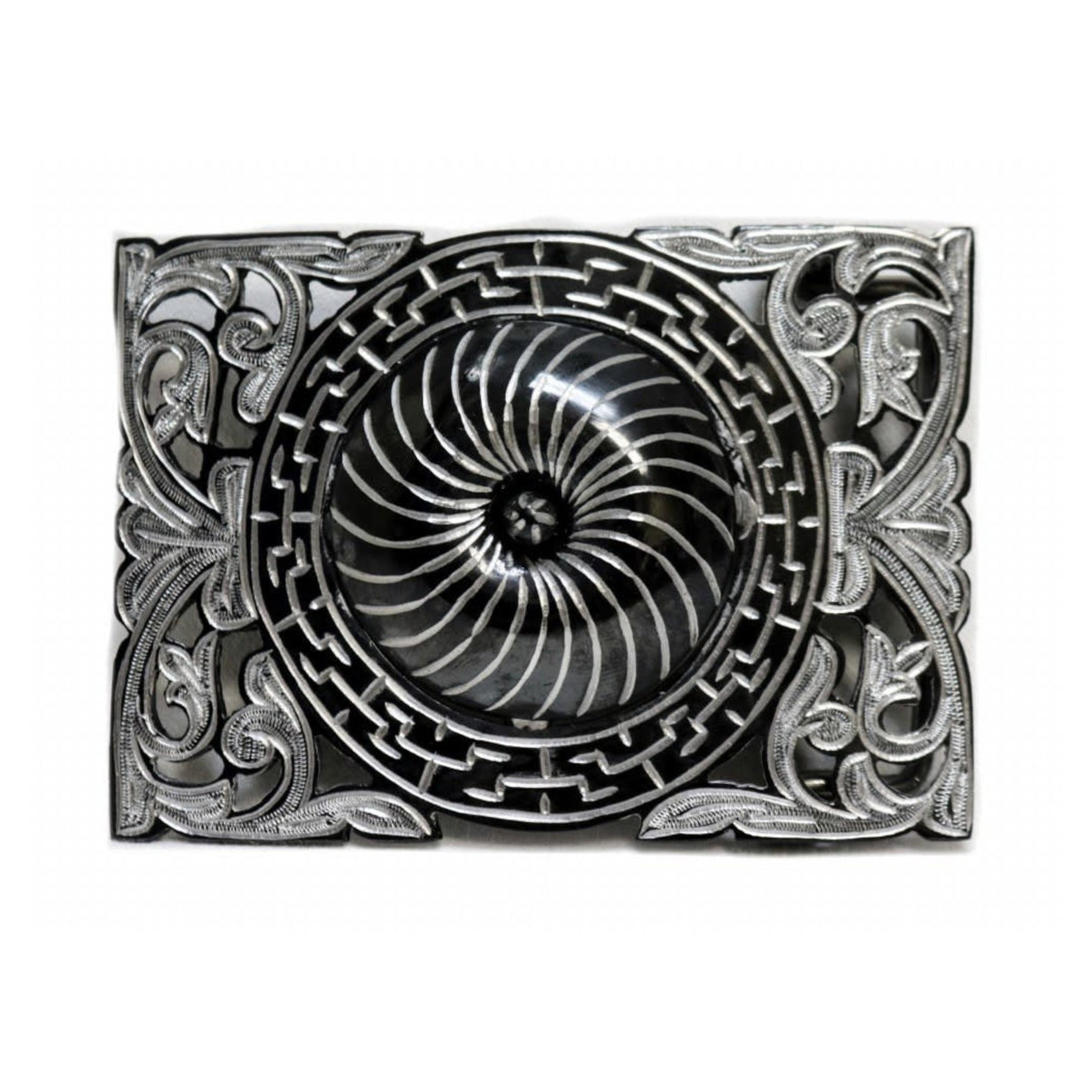 Pavonada Flor Negra Charro Belt Buckle - M - Royal Saddles - Belts/Buckles
