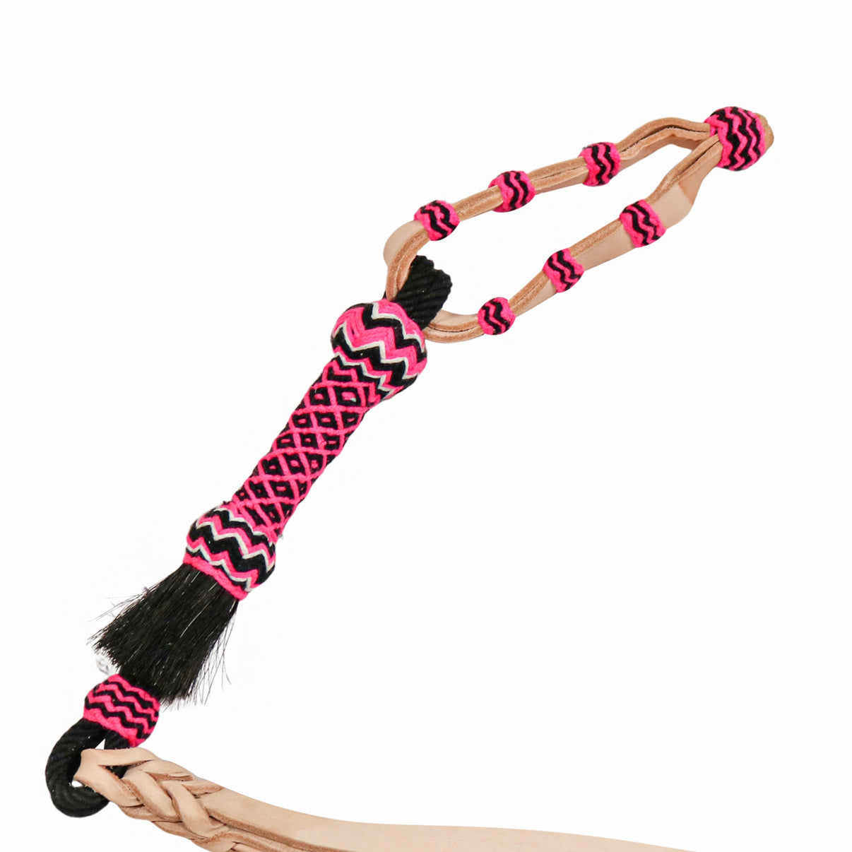 Pink Cuarta Black Quirt Whip Charra Chomite - M - Royal Saddles - Charro Whips/Cuartas