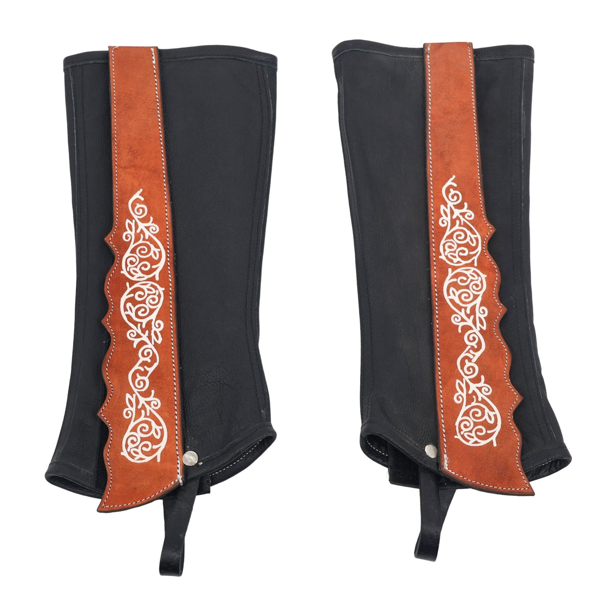 Polainas Black Charras Pintadas Leather Riding Half Chaps - M-Royal Saddles - Charro Polainas/Chaps
