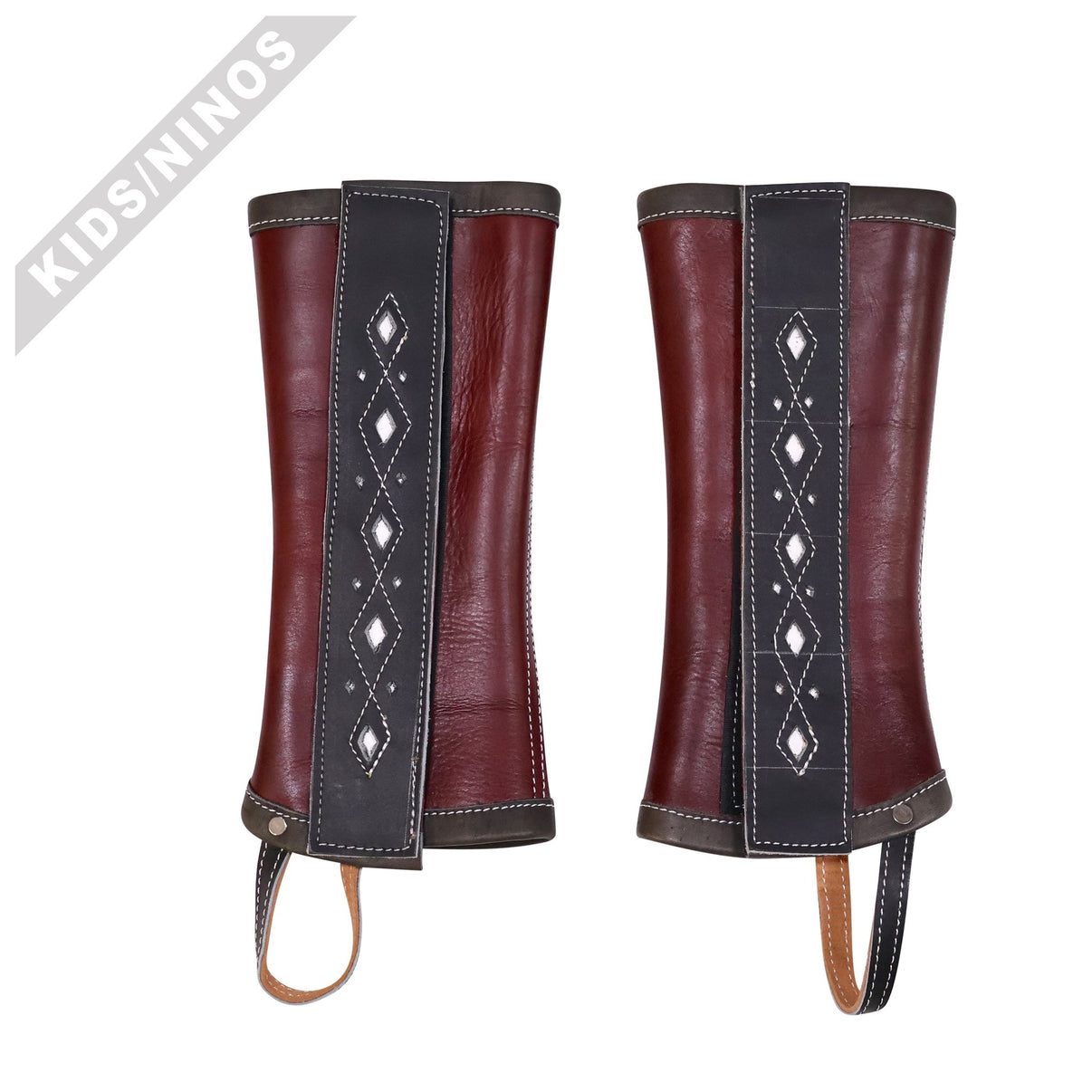 Polainas Vino Piel (M) Half Chaps Charras Nino Kids - M - Royal Saddles - Charro Polainas/Chaps
