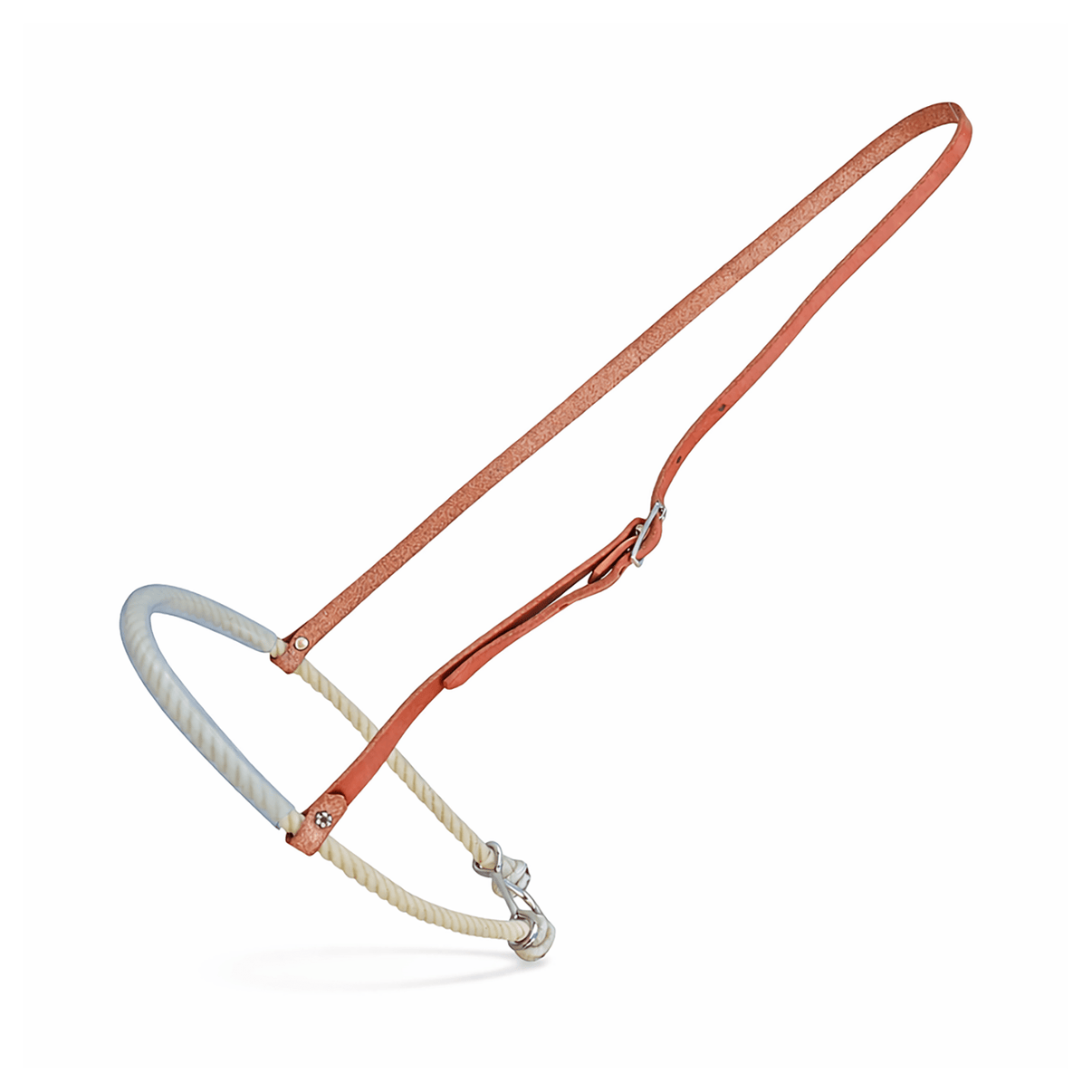 Russet Leather Adjustable Rope Noseband with Nickel Hardware & Tie - Down Ring - M - Royal Saddles - Western Headstall/Bosal