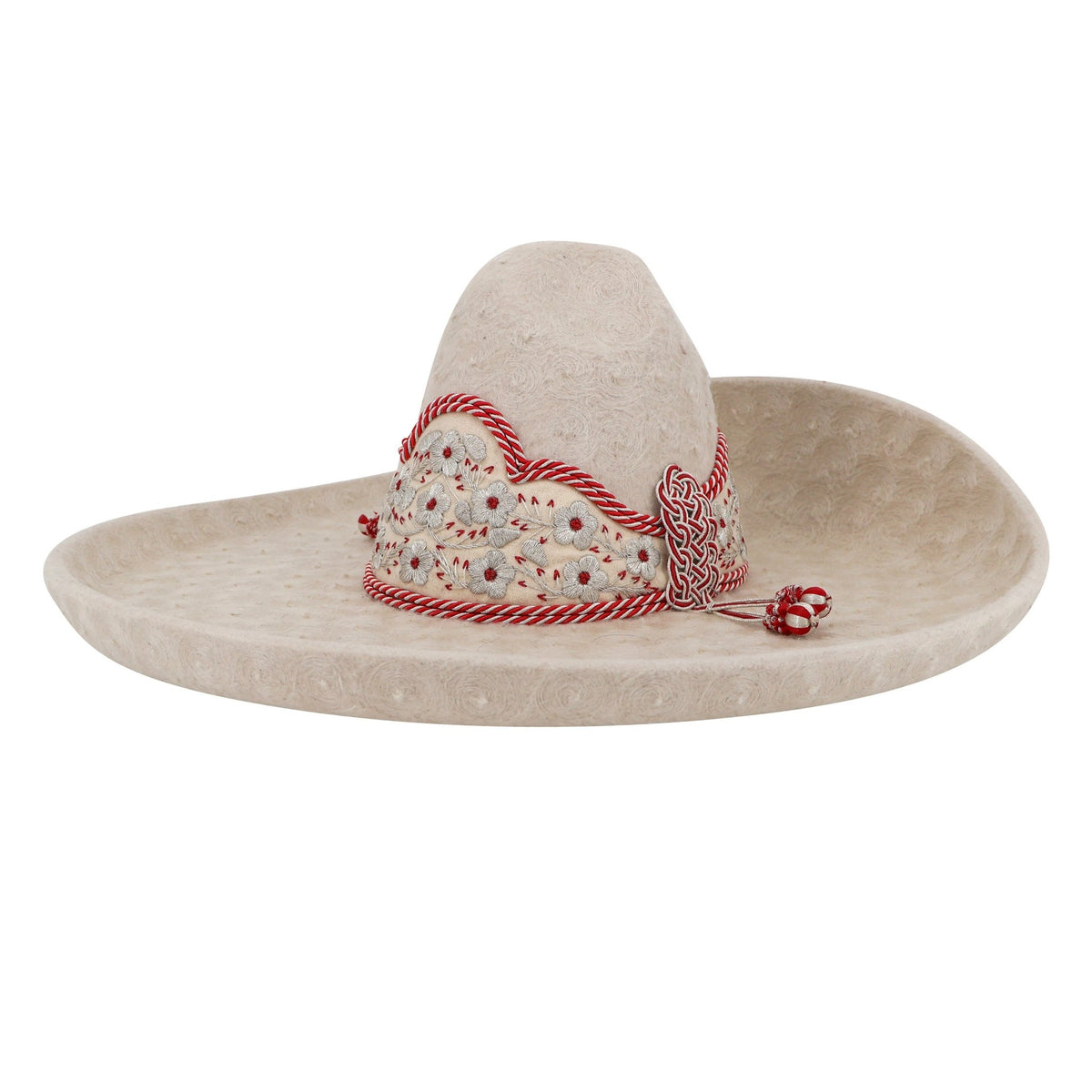 Sombrero Charro Crema Lana Red Bordada MEX 57 USA 7 1/8 - M-Royal Saddles - Sombreros Charros