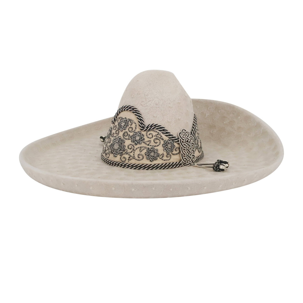 Sombrero Hueso Charro Gris Lana Bordada MEX 57 USA 7 1/8 - M-Royal Saddles - Sombreros Charros