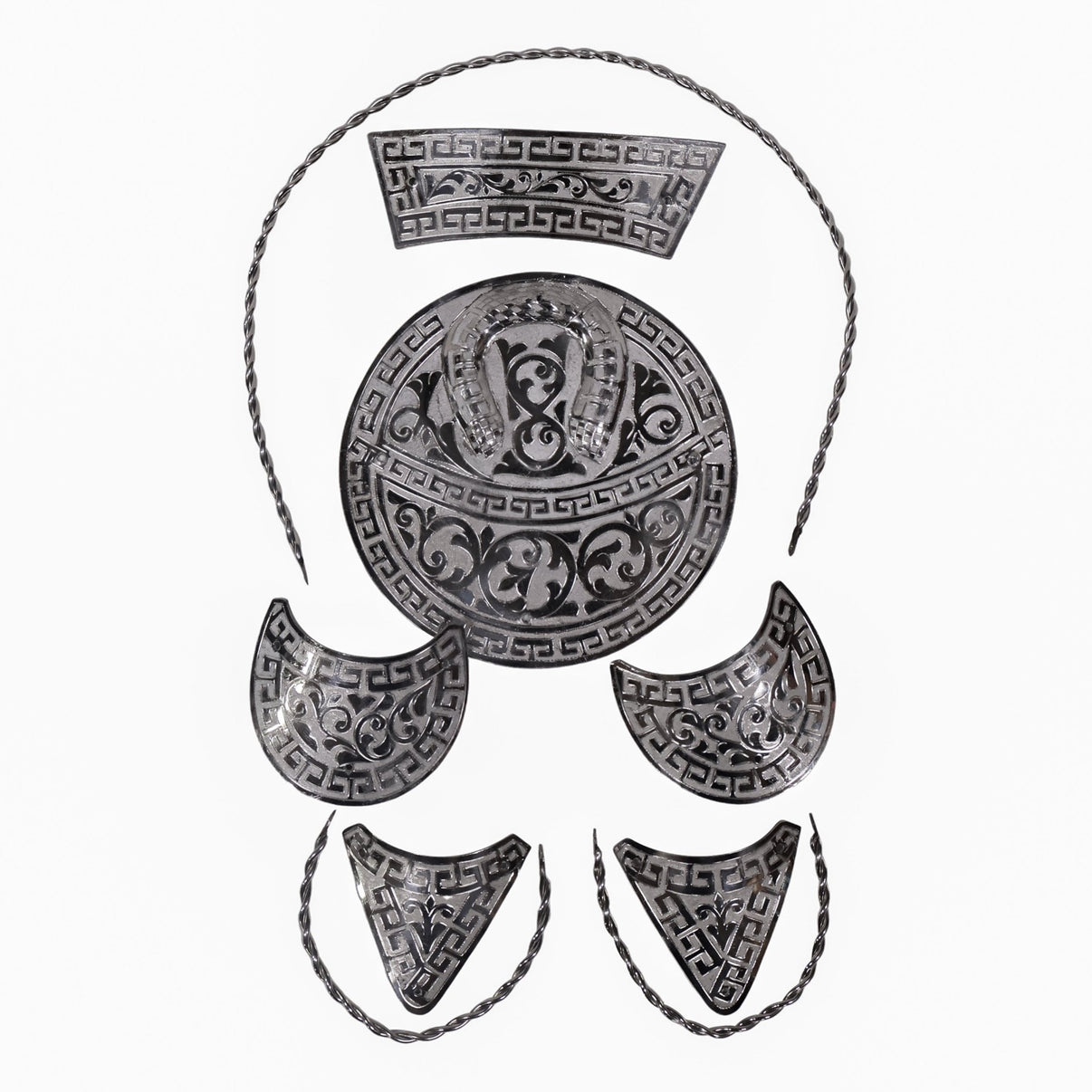 Stainless Steal Charro HorseShoe Saddle Kit Herraje 3D Montura - M - Royal Saddles - Charro Saddle Parts