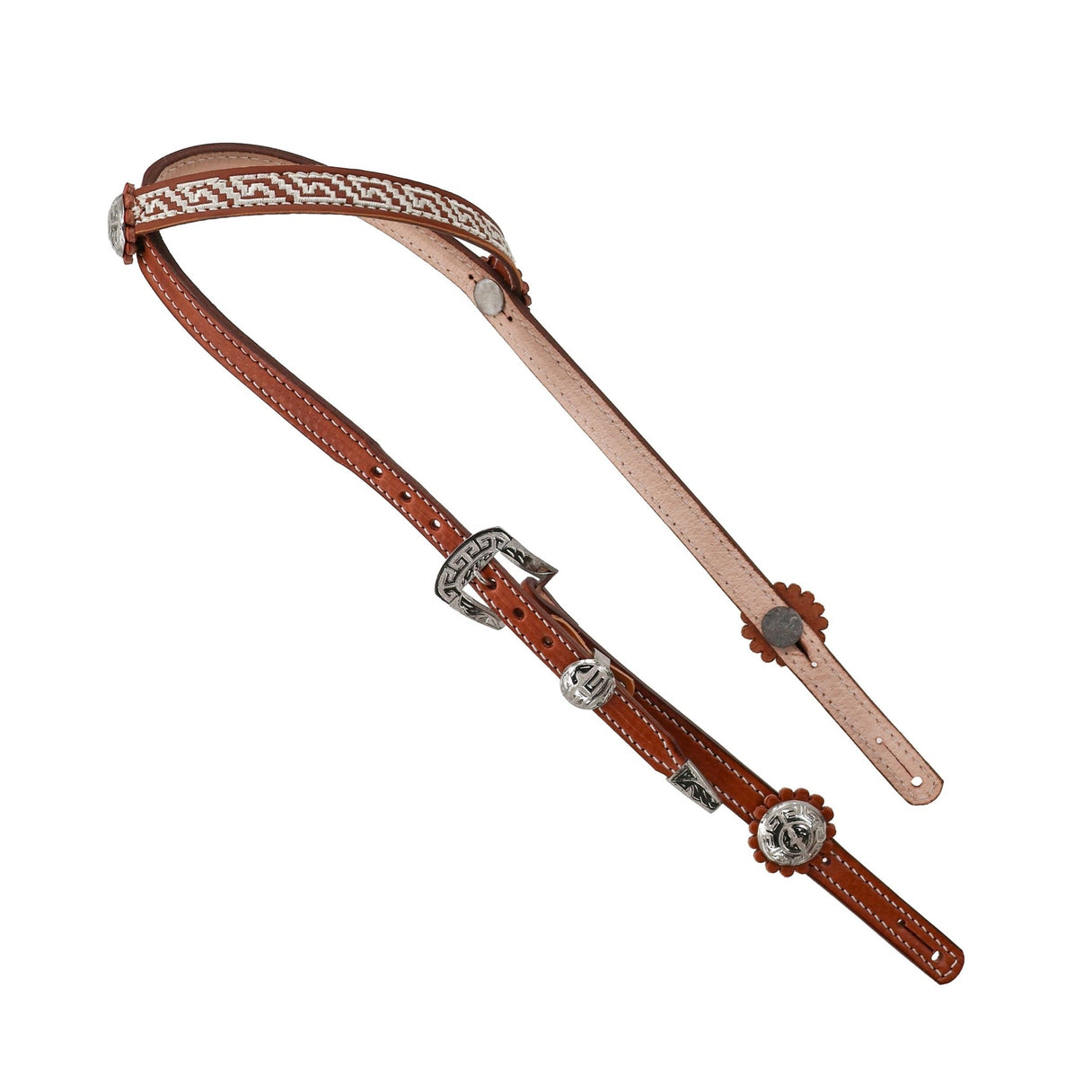 Tan Charro Acero Greca Cabezada Stainless Steel Headstall - M-Royal Saddles - Charro Headstalls/Cabezada