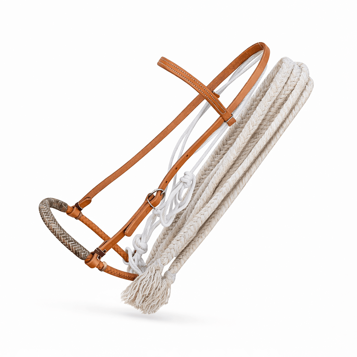 Tan Cowboy Pencil Bosal Hackamore Breaking Training USA Made - M - Royal Saddles - Western Headstall/Bosal