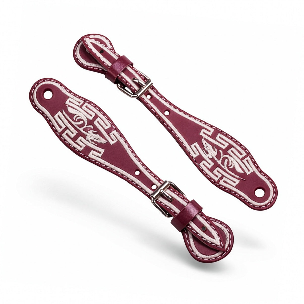 Vino Charro Leather Bordado Espuelas Correones | Mexican Embroidered Spur Straps - M - Royal Saddles - Charro Spurs Strap