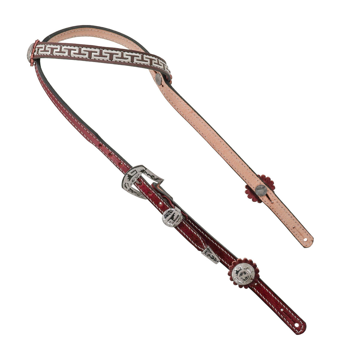 Vino Two-Tone Greca Fina Stainless Steel Cabezada Headstall - M-Royal Saddles - Charro Headstalls/Cabezada