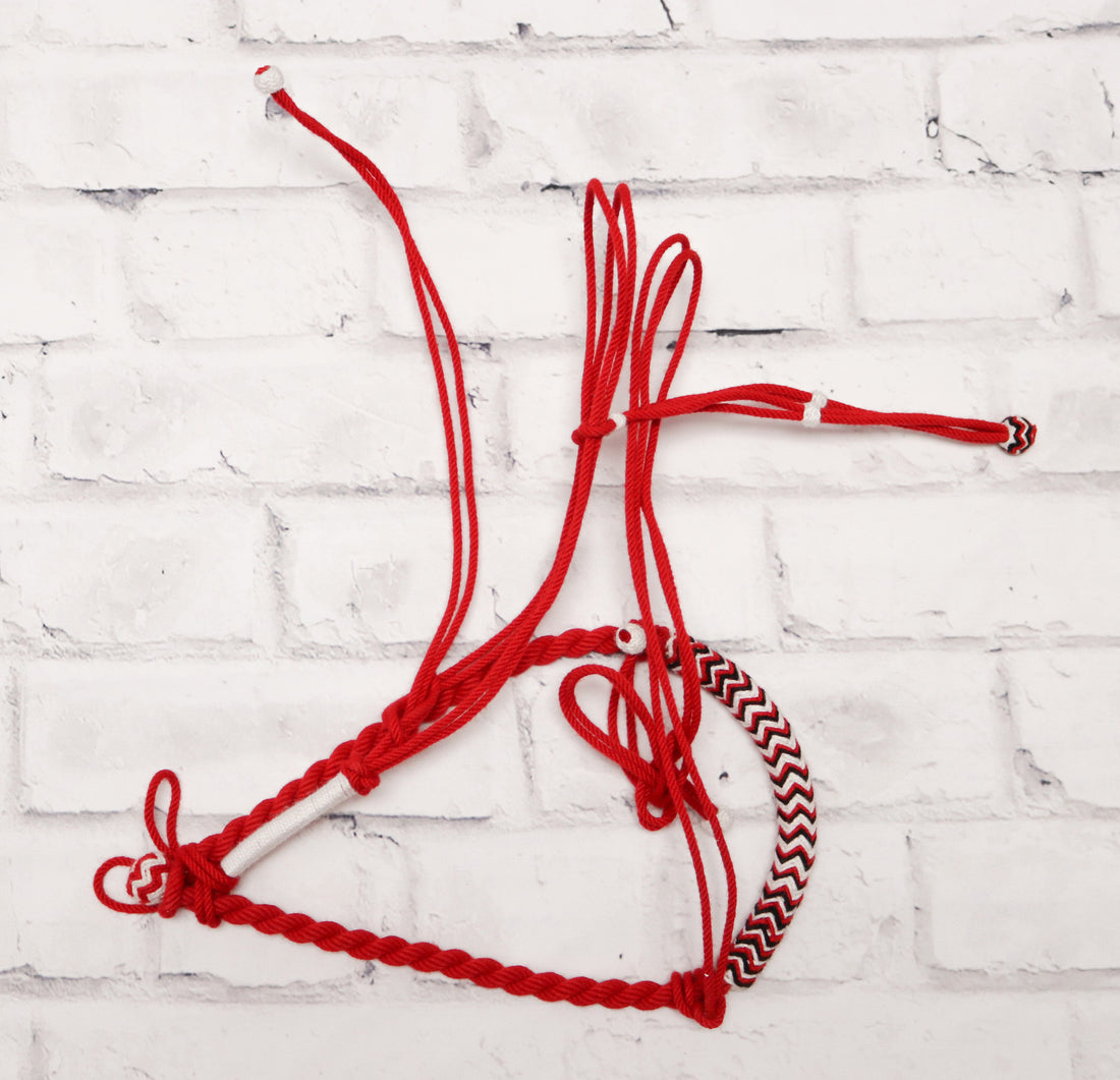 White Black Bosalillo Charro Cotton Bosal Set Lead Rope