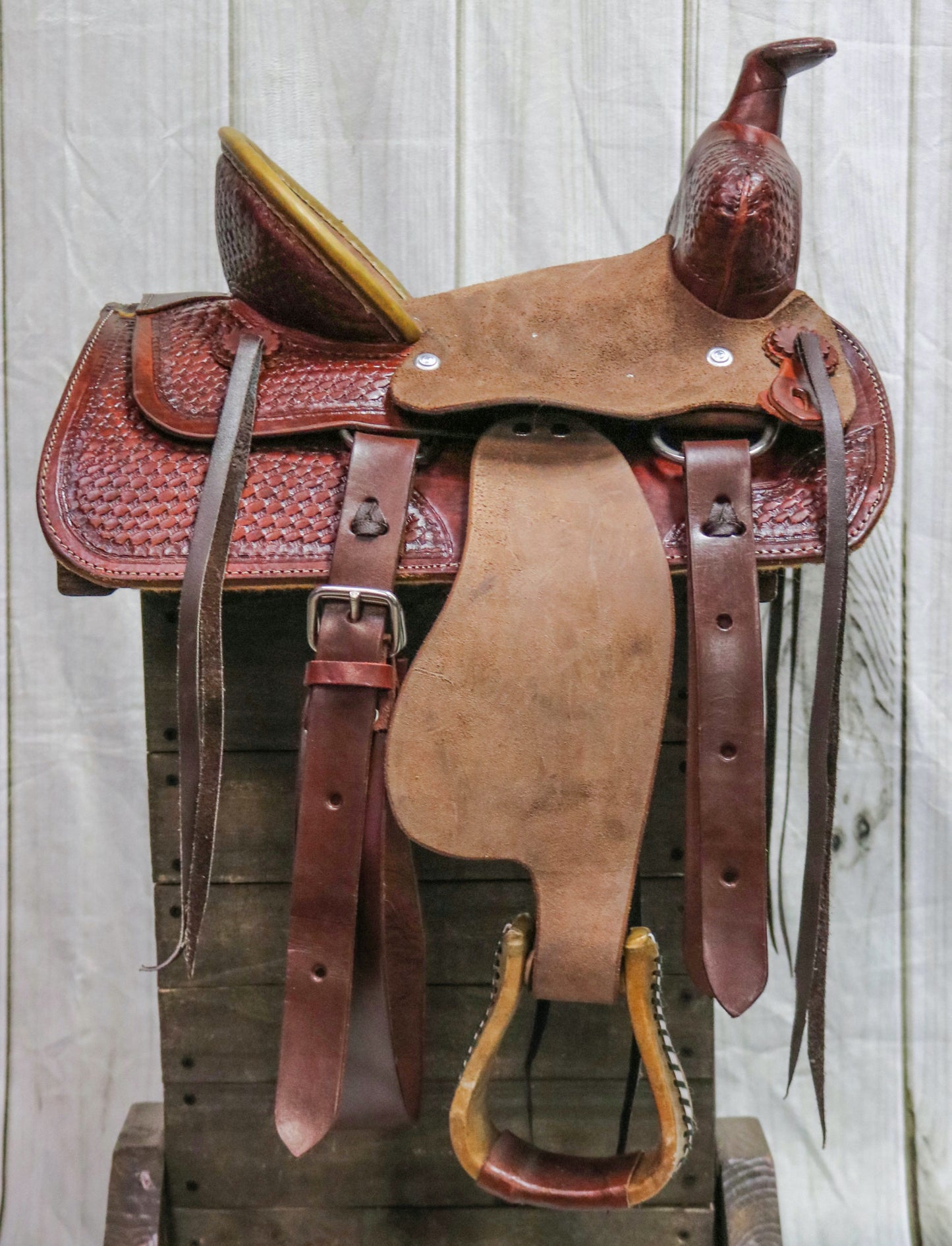 12" Tooled Leather High Back Pony Saddle Horse