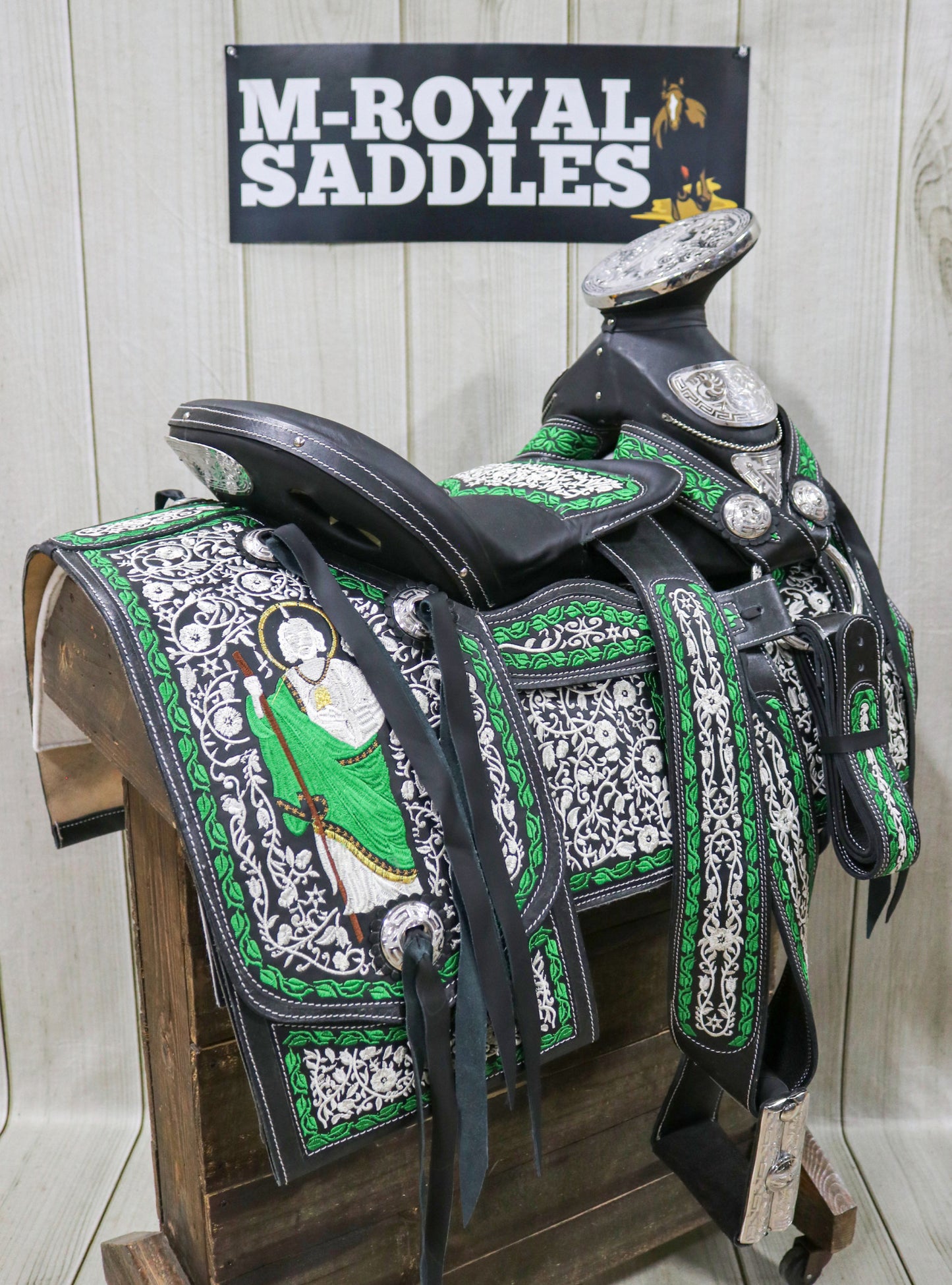 14.5 " San Judas Montura Charro Horse Saddle Con Cantinas