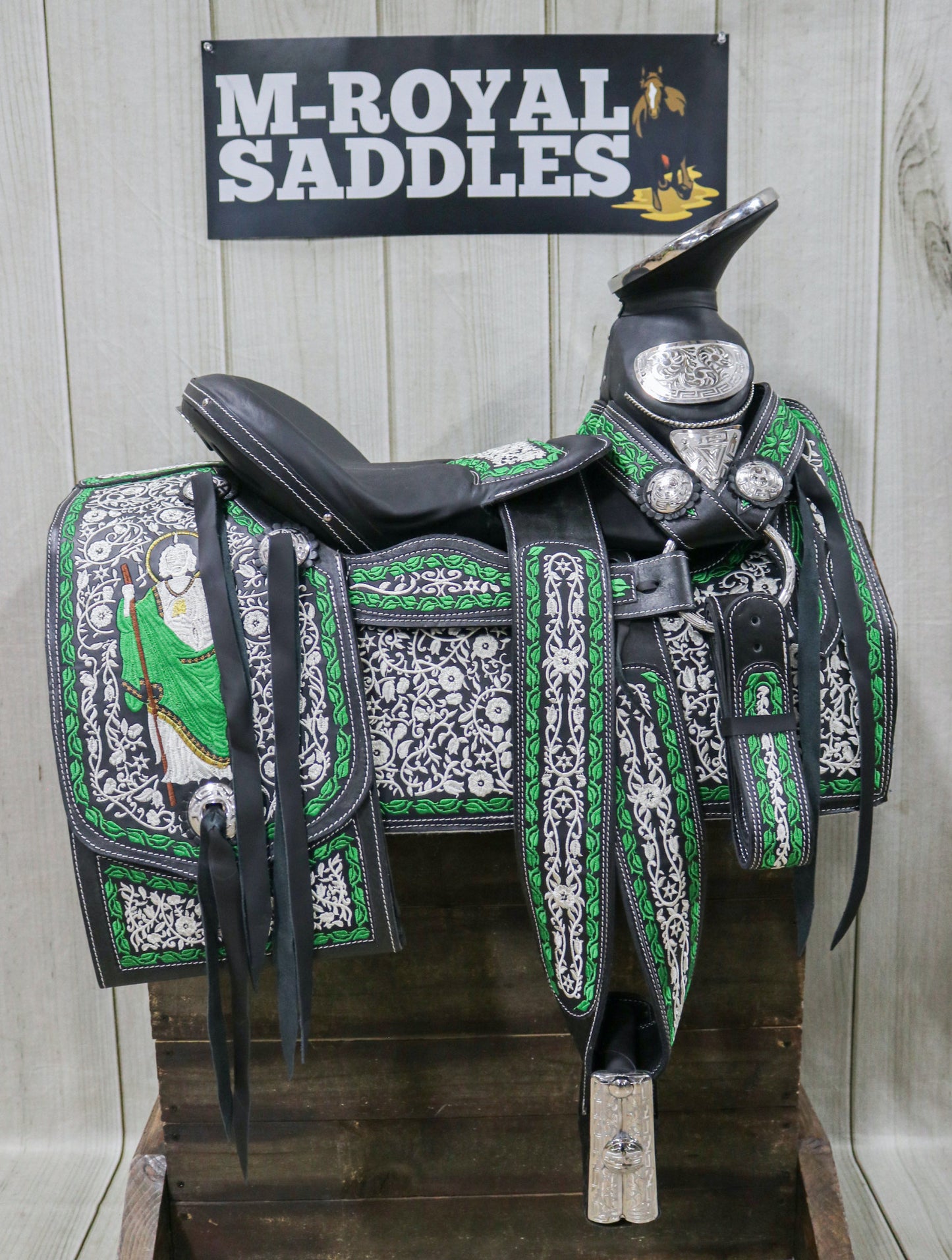 14.5 " San Judas Montura Charro Horse Saddle Con Cantinas
